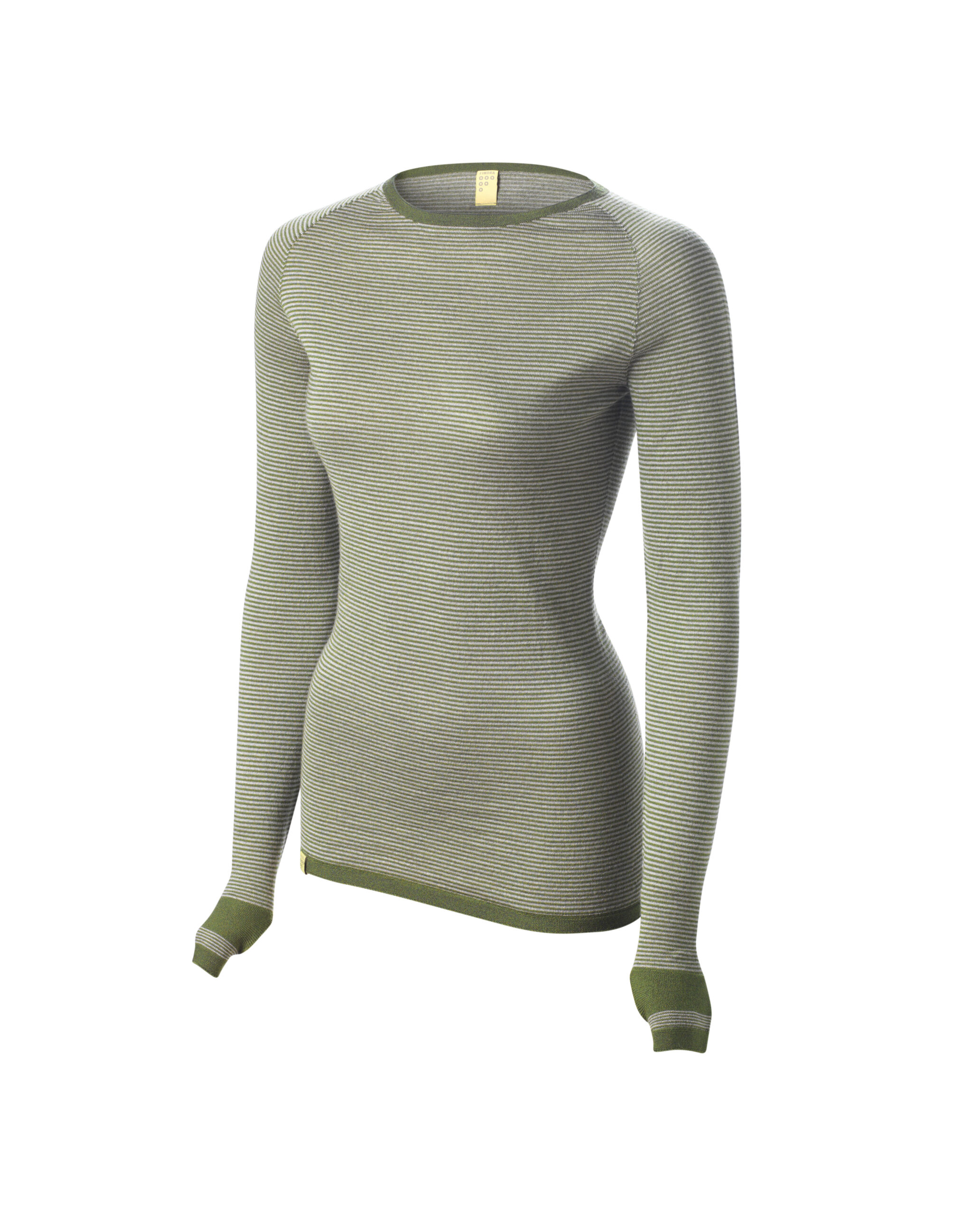 FINDRA Fine Stripe Base Layer, Moss Green_Grey Marl, £90 findraclothing.com